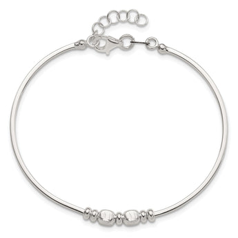 Sterling Silver Rhod-plated Polished Beads w/.75 in ext Bangle Bracelet