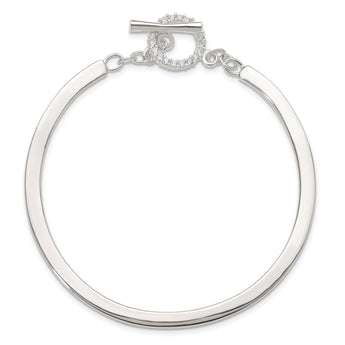 Sterling Silver Polished CZ Toggle Clasp Bangle Bracelet