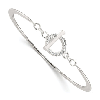 Sterling Silver Polished CZ Toggle Clasp Bangle Bracelet