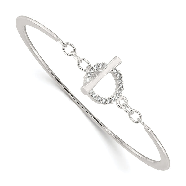 Sterling Silver Polished CZ Toggle Clasp Bangle Bracelet