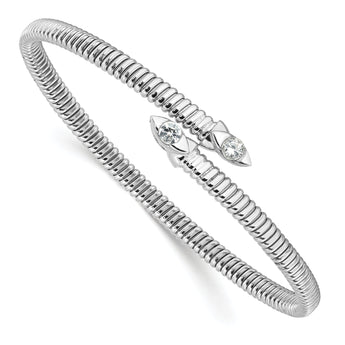 Sterling Silver Rhodium-plated Textured CZ Bypass Cuff Bangle Bracelet