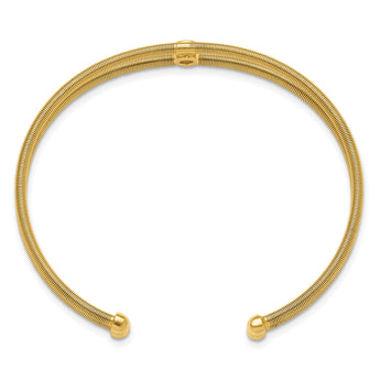 Sterling Silver Polished Gold-tone Textured CZ Two Band Cuff Bracelet