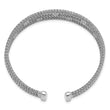 Sterling Silver Polished Rhodium-plated Textured 3 Band CZ Cuff Bracelet