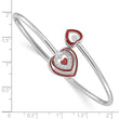 Sterling Silver Rh-plated CZ Red Enamel Heart Flexible Cuff Bangle Bracelet