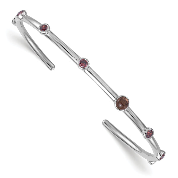 Brown Cubic Zirconia and Smokey Quartz Cuff Bracelet in Sterling Silver, 5mm