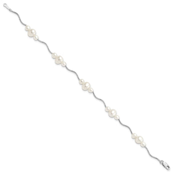 Sterling Silver Rhod-plated 3-6mm FWC Pearl Bracelet - Birthstone Company