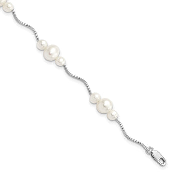 Sterling Silver Rhod-plated 3-6mm FWC Pearl Bracelet - Birthstone Company