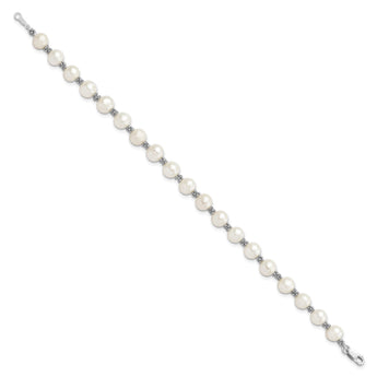 Sterling Silver Rhodium-plated White FW Cultured Pearl Bracelet - Birthstone Company