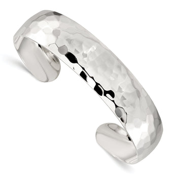 Sterling Silver 13.5mm Hammered Cuff Bangle