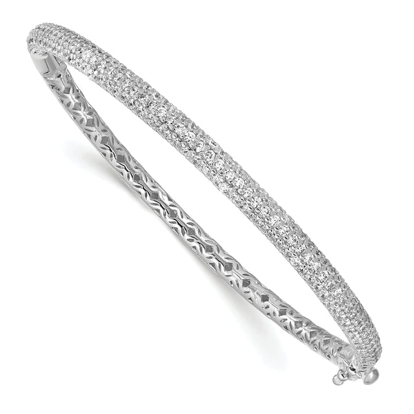 Sterling Shimmer Sterling Silver Rhodium-plated 175 Stone Pav‚ CZ Hinged Bangle Bracelet