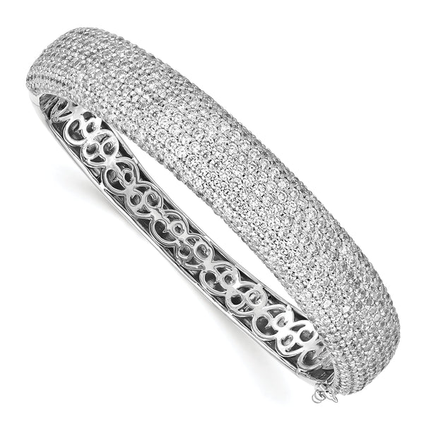 Sterling Shimmer Sterling Silver Rhodium-plated 568 Stone CZ Pav‚ Hinged Bangle