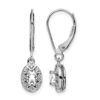 Sterling Silver Rhodium-Plated White Topaz & Diamond Drop Earrings Polished Finish - Birthstone Company