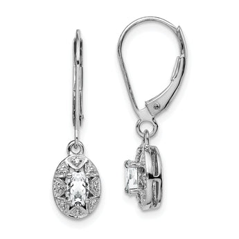Sterling Silver Rhodium-Plated White Topaz & Diamond Drop Earrings Polished Finish