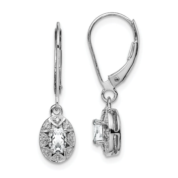Sterling Silver Rhodium-Plated White Topaz & Diamond Drop Earrings Polished Finish