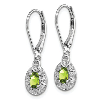 Sterling Silver Peridot & Diamond Drop Earrings, Rhodium-Plated