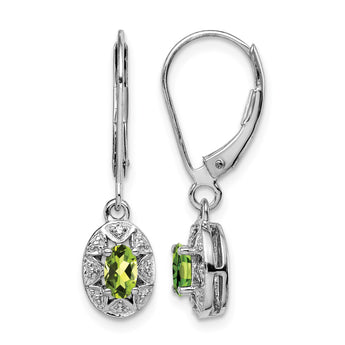 Sterling Silver Peridot & Diamond Drop Earrings, Rhodium-Plated - Birthstone Company