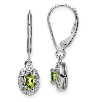 Sterling Silver Peridot & Diamond Drop Earrings, Rhodium-Plated