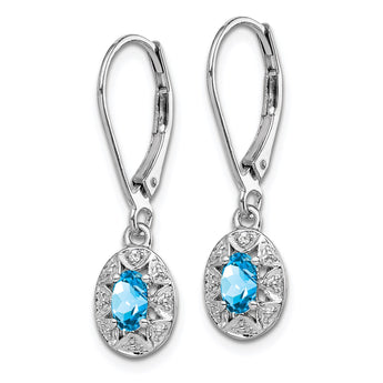 Sterling Silver Rhodium-Plated Blue Topaz and Diamond Drop Earrings - Birthstone Company