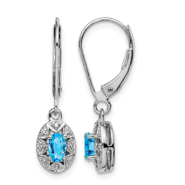 Sterling Silver Rhodium-Plated Blue Topaz and Diamond Drop Earrings - Birthstone Company