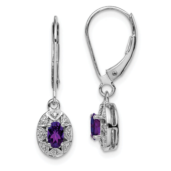 Sterling Silver Rhodium-Plated Amethyst & Diamond Drop Earrings