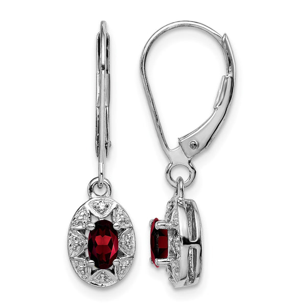 Sterling Silver Rhodium-plated Diam. & Garnet Earrings - Birthstone Company