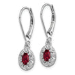Sterling Silver Rhodium Dangle Earrings with Lab Ruby & Diamond