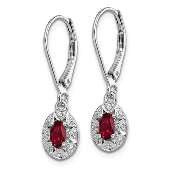Sterling Silver Rhodium Dangle Earrings with Lab Ruby & Diamond