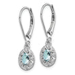 925 Sterling Silver Aquamarine & Diamond Drop Earrings with Rhodium Finish