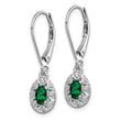 Sterling Silver 925 Rhodium-Plated Emerald and Diamond Drop Earrings Elegant Birthstone Design - Birthstone Company