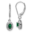 Sterling Silver 925 Rhodium-Plated Emerald and Diamond Drop Earrings Elegant Birthstone Design