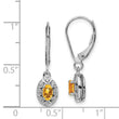 Sterling Silver Rhodium-Plated Citrine and Diamond Drop Earrings November Birthstone