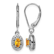 Sterling Silver Rhodium-Plated Citrine and Diamond Drop Earrings November Birthstone - Birthstone Company