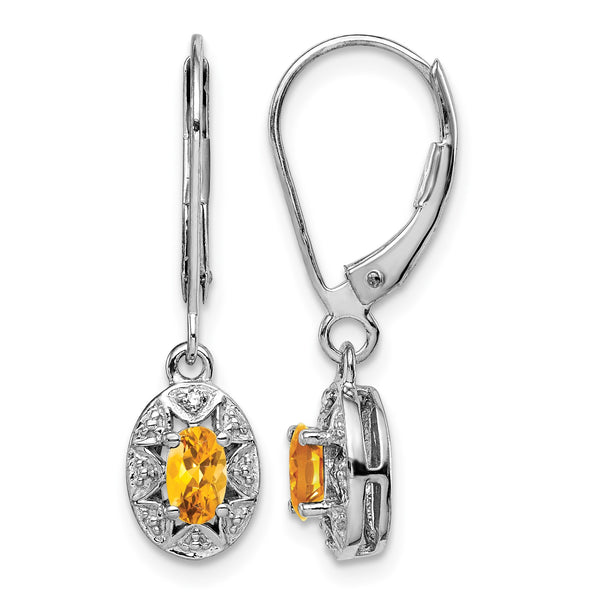 Sterling Silver Rhodium-Plated Citrine and Diamond Drop Earrings November Birthstone - Birthstone Company