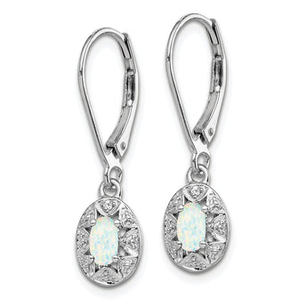 925 Sterling Silver Rhodium-Plated Opal & Diamond Drop Earrings