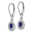 Sterling Silver Rhodium-Plated Sapphire & Diamond Drop Earrings Polished Oval Design - Birthstone Company