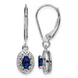 Sterling Silver Rhodium-Plated Sapphire & Diamond Drop Earrings Polished Oval Design - Birthstone Company