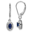 Sterling Silver Rhodium-Plated Sapphire & Diamond Drop Earrings Polished Oval Design