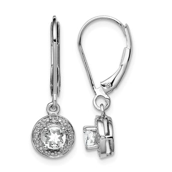 925 Sterling Silver Rhodium-Plated White Topaz & Diamond Drop Earrings for Women - Birthstone Company