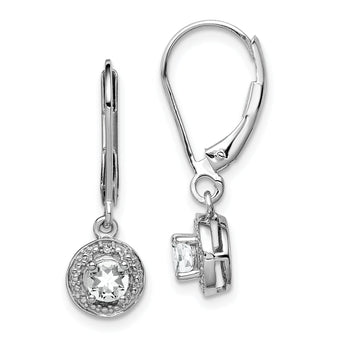 925 Sterling Silver Rhodium-Plated White Topaz & Diamond Drop Earrings for Women
