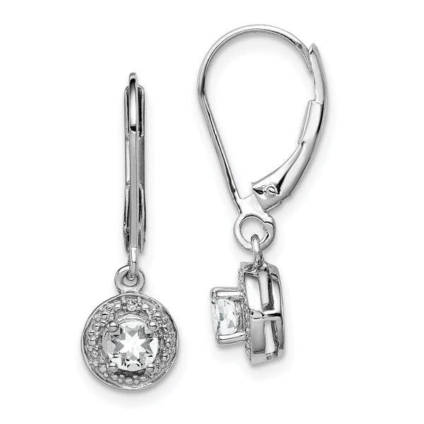 925 Sterling Silver Rhodium-Plated White Topaz & Diamond Drop Earrings for Women