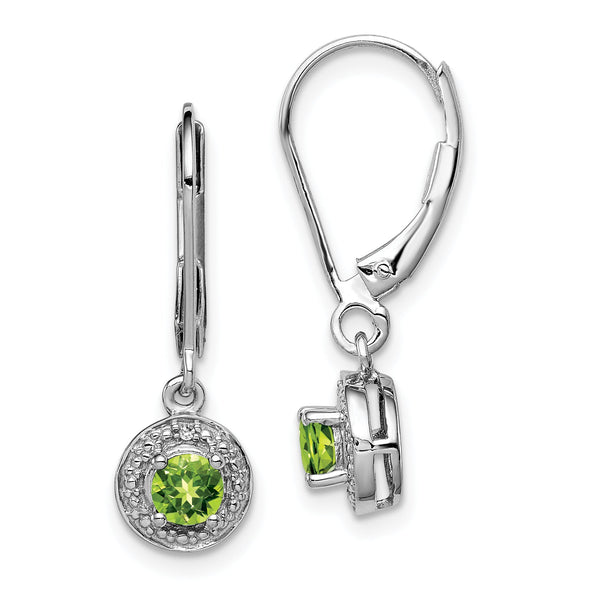 Sterling Silver Rhodium-Plated Peridot & Diamond Dangle Earrings Polished Finish Elegant Style