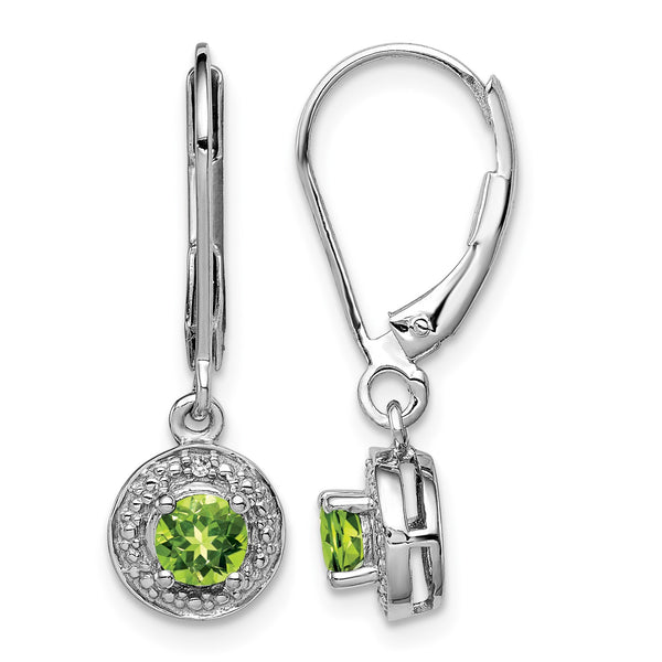 Sterling Silver Rhodium-Plated Peridot & Diamond Dangle Earrings Polished Finish Elegant Style - Birthstone Company