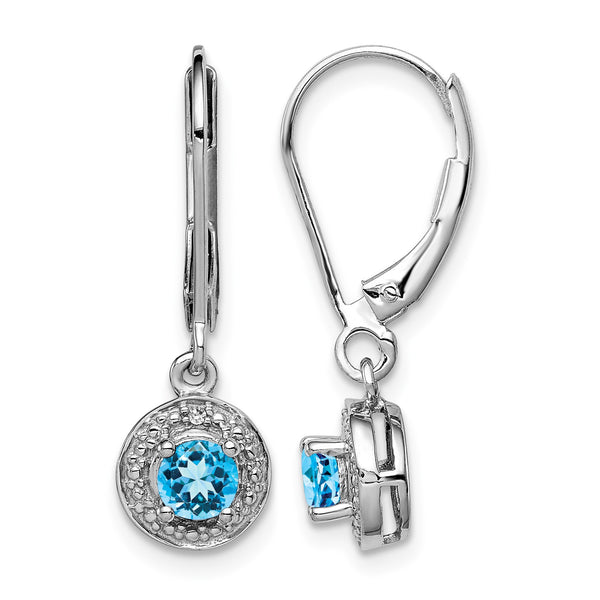 Sterling Silver Rhodium-Plated Swiss Blue Topaz & Diamond Drop Earrings - Birthstone Company