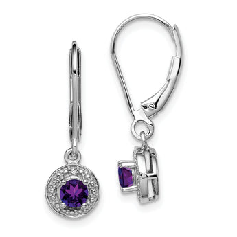 Sterling Silver 925 Drop Earrings with Amethyst and Diamond Accents