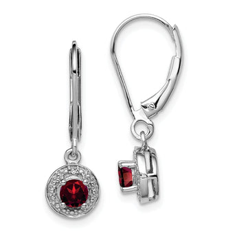 Sterling Silver Rhodium-Plated Garnet & Diamond Drop Earrings Polished Finish