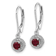 Sterling Silver Rhodium Plated Ruby and Diamond Halo Dangle Earrings Elegant July Birthstone - Birthstone Company