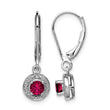 Sterling Silver Rhodium Plated Ruby and Diamond Halo Dangle Earrings Elegant July Birthstone - Birthstone Company