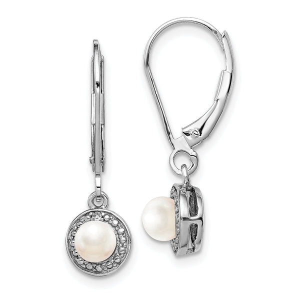 Sterling Silver Rhodium-Plated Pearl & Diamond Drop Earrings Elegant & Polished