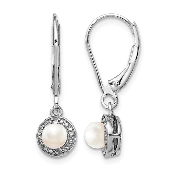 Sterling Silver Rhodium-Plated Pearl & Diamond Drop Earrings Elegant & Polished - Birthstone Company