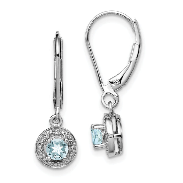 Sterling Silver Rhodium-Plated Aquamarine and Diamond Drop Earrings Polished Finish